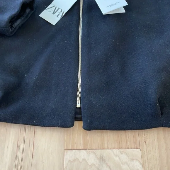 Zara Women’s Black Manteco Wool Bomber Zip Up Coat ZW Collection Medium NWT - Picture 8 of 14